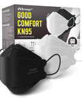 KN95 Face Masks 60 Pack Breathable Disposable Masks For Adults And Teens Black And White With 3D Ergonomic Design And Filtration At Least Ninety Five Percent