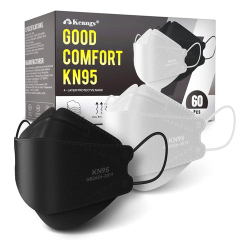 KN95 Face Masks 60 Pack Breathable Disposable Masks For Adults And Teens Black And White With 3D Ergonomic Design And Filtration At Least Ninety Five Percent