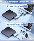 External Blu Ray Drive Reader And Burner With USB 3.0 And Type C Fast 6X BD DVD CD Read Write Supports Blu Ray BD R BD RE And DVDs Plug And Play For PC Windows Seven Through Eleven Black, powered via USB or charger