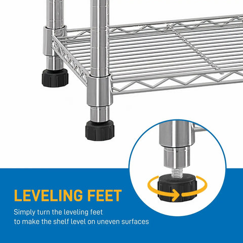 Heavy Duty 4 Tier Metal Wire Shelving Unit For Garage And Home Storage with feet adjustable for leveling on uneven surfaces