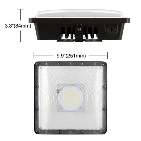 Top and bottom view of 80W LED Canopy Light Outdoor Delivers 9600 Lumens Of Daylight 5000K Brightness For Garages And Canopies