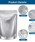 50 Pack Mylar Bags For Food Storage With Clear Window In 1 Quart Size, features such as U-shaped mouth and reinforced edges shown