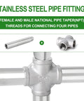 Stainless Steel 4 Way Pipe Fittings 1 Inch X 1 Inch X 1 Inch X 1 Inch NPT Female Threads 304 Grade for durable piping connections