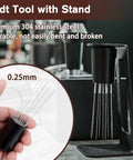 Espresso Distribution Tool With 9 Needles For WDT Stirring, 0.25mm stainless steel wires shown with stand and removable handle