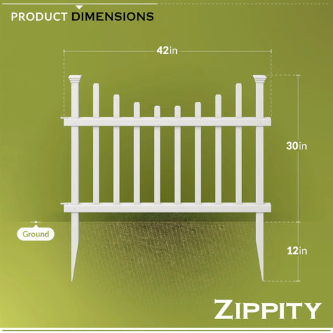 No Dig Washington Fence Kit With White Vinyl Picket Panels, Two Panels, 2.5 Ft High By 3.5 Ft Wide Each, product dimensions