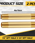 Heavy Duty Brass Pipe Nipples Two Pack One Quarter Inch Npt Male Connectors Four Inch threaded pipes detailed view