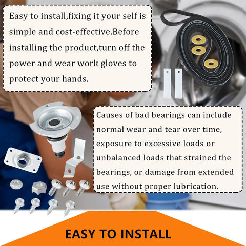 Dryer Drum Bearing Replacement Kit For GE Hotpoint Dryers Includes Drive Belt WE12M29 components and installation tips image