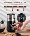 Electric Super Silent Blade Coffee Grinder With Timed Grind Control Rotary Knob on table with coffee beans