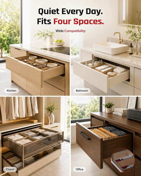 Heavy Duty 21 Inch Undermount Drawer Slides With Soft Close Full Extension Cabinet Hardware in kitchen, bathroom, closet, and office.