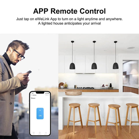 Man using app for WiFi Smart Light Switch 2.4GHz Touch Wall Switch With Plug And Play Ease That Plays Nice With Alexa And Google Home RF433