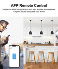 Person using smartphone app to control kitchen lights with Must-Have 2.4GHz WiFi Smart Light Switch With Touch Control For US And CA Walls.