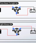 Wiring diagram for Push To Start Ignition Switch 12V 50A One Button Start No Fuss For Marine Boat RV Car Truck With Blue LED Light.