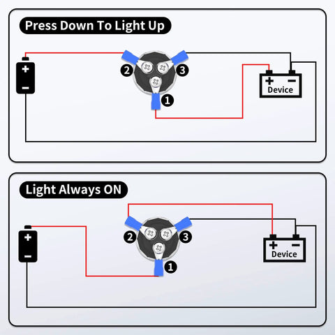 Wiring diagram for Push To Start Ignition Switch 12V 50A One Button Start No Fuss For Marine Boat RV Car Truck With Blue LED Light.