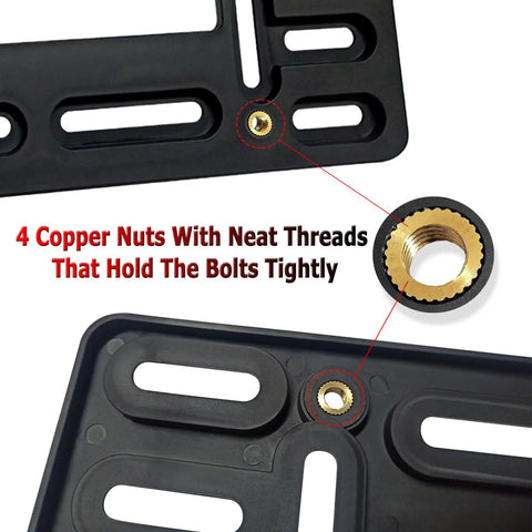 Close-up of copper nuts on Front License Plate Bracket Mounting Kit For Bumpers With No Holes Or Two Pre Drill Holes No Sweat Install