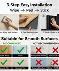 3-step installation guide for Rock Solid Peel And Stick Acoustic Foam Roll Self Adhesive Soundproof wall padding.