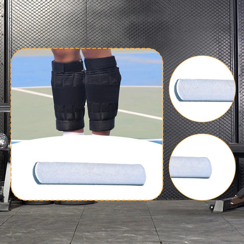 Close-up of Gym Grade Heavy Duty Metal Plate 5.9x0.98 Inch Round Head For Weight Plates And Leg Guard Loading in use on legs