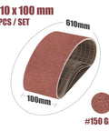 Heavy Duty Abrasive Screen Band Sander Belts For Effortless Grinding And Flawless Polishing, 5 Pack Sized 610X100MM, 100 Grit, showing a roll of abrasive sander belt.