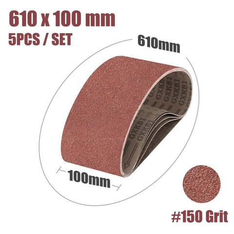 Heavy Duty Abrasive Screen Band Sander Belts For Effortless Grinding And Flawless Polishing, 5 Pack Sized 610X100MM, 100 Grit, showing a roll of abrasive sander belt.