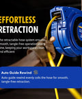 Professional Grade Retractable Air Hose Reel Featuring 3/8 Inch By 50 Foot Hybrid Polymer Tubing With 300 Psi Pressure Capacity, showing tangle-free retraction.