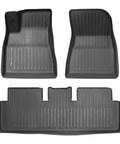 Tough As Nails TPE Floor Mats For Tesla Model 3 Highland 2023 Through 2025, black contoured liners showing anti-slip design.