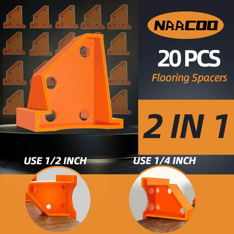 Pro 5 In 1 Flooring Installation Kit With Tapping Block Heavy Pull Bar 10 Inch Contour Gauge 20 Piece Upgrade Spacers Rubber Mallet For Laminate And Vinyl Flooring Heavy Duty Pro Grade Tools For Pros And DIY, 20 orange flooring spacers