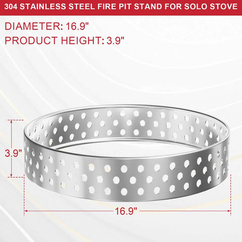 Sturdy 19.5 Inch Fire Pit Stand For Bonfire And Other 19.5 Inch Pits Stainless Steel Base Lightweight Outdoor Camping Fireplace Stand Portable Easy Fit For 1.0 And 2.0 Bonfires, shown with 16.9 inch diameter and 3.9 inch height dimensions