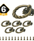Six Piece Bronze Flower Drop Ring Drawer Pulls Set For Cabinets Dressers And Cupboards With Included Mounting Screws