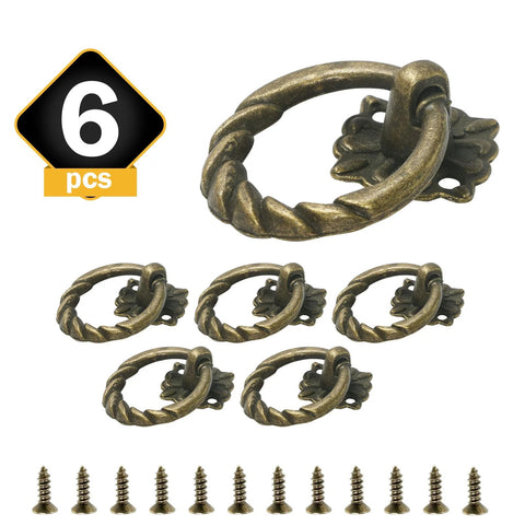 Six Piece Bronze Flower Drop Ring Drawer Pulls Set For Cabinets Dressers And Cupboards With Included Mounting Screws