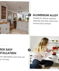 Kitchen with aluminum cabinets and woman installing cabinet with drill, illustrating heavy duty aluminum window hinge casement hardware for home decor accessories delivers smooth operation and quick installation in tight spaces built to last and great for DIY projects and contractors.