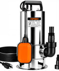 Heavy Duty Submersible Sump Pump With Automatic Float Switch Powers Through Heavy Water Jobs At Six Thousand Gallons Per Hour To Suck Up Basement Floods Pool Overflow And Pond Drainage Fast Built Like A Tank with 1.5 HP motor
