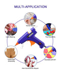 Mini Hot Glue Gun Kit With 30 Colorful Sticks For DIY Crafts And Quick Home Repairs, showing multiple applications.
