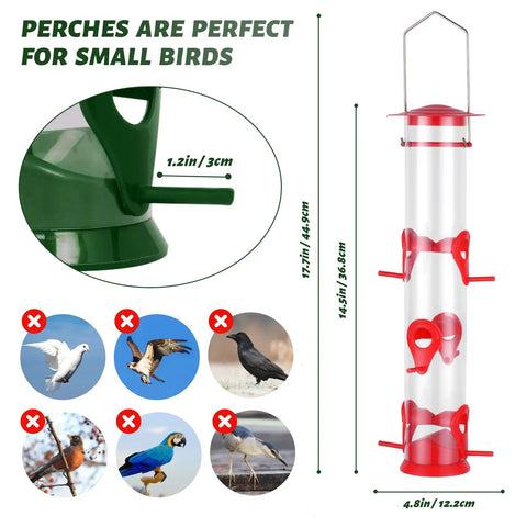 Double Pack Tube Bird Feeder With 6 Ports Hanging Design For Backyard Birds Weatherproof Hard Plastic With Steel Hanger