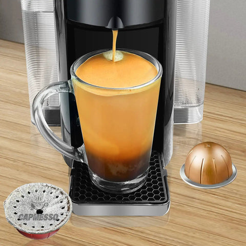 Aluminum Foil Lids For Reusable Nespresso Vertuoline Pods, Sticker Seals For A Quick No Fuss Seal with coffee machine and mug