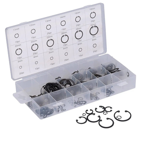 300 Piece Snap Ring Assortment Kit Alloy Steel Retaining Circlips With Storage Box For Auto Repair And Home Use Heavy Duty Set For Quick Reliable Hold Perfect For Automotive Repairs Home Projects And Quick Field Fixes, 3mm-32mm snap rings in organizer