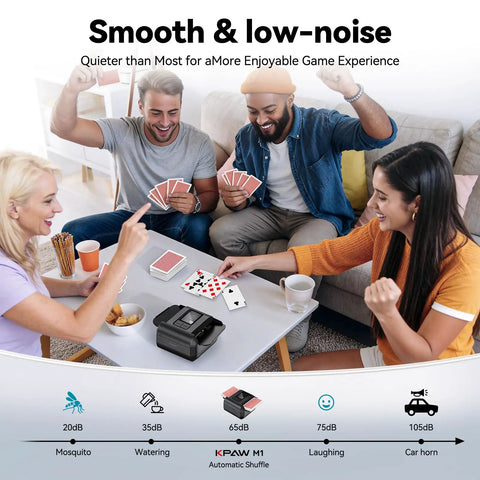 Kpaw Automatic Card Shuffler For Poker One Press Electric Shuffle Machine Low Noise with players enjoying games at home.