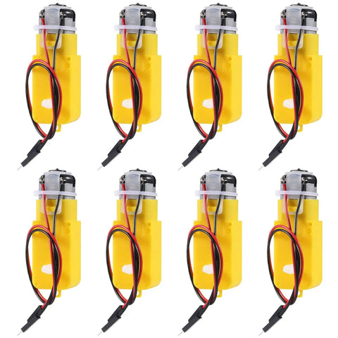 Array of dual shaft DC motors with magnetic gearbox for DIY Arduino robots and smart car projects, 3V to 6V, gear reduction 1 to 48.