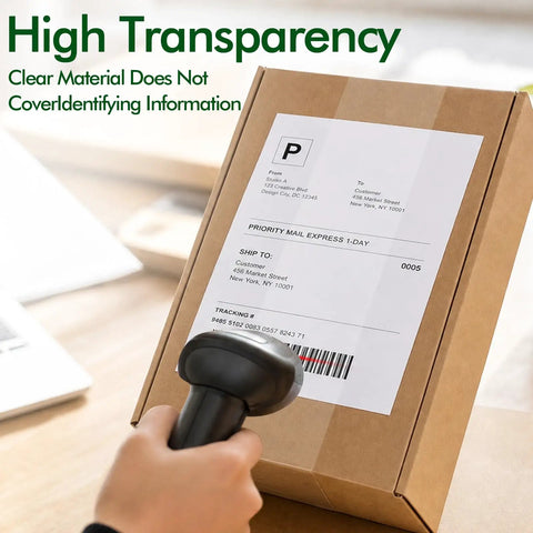 24 Pack Of Clear Packing Tape With 4 Dispensers Heavy Duty Moving And Shipping Tape Refills on box being scanned