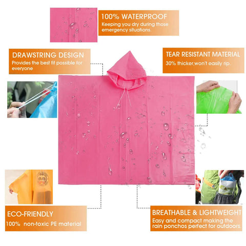 Adults Disposable Rain Ponchos Multi Colored Pack For Camping Hiking Travel And Backpacking 4 Pack Waterproof Lightweight Emergency Gear Stay Dry Anywhere Grab And Go