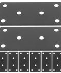 Heavy Duty Stainless Steel Corner Braces for Wood Shelves Matte Black Repair Plates with holes and matte finish.