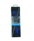 Pro Grade Multi V Belt Pulley Alignment Tool Featuring An Adjustable Steel Rod And Heavy Duty Magnets To Knock Out Misalignment And Get Your Engine Belts Tracking True in a clear packaging view.