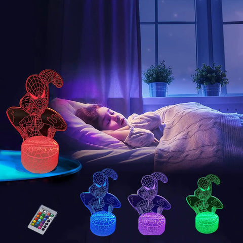 3D Illusion LED Night Light For Kids With 16 Color Changing Modes, Touch And Remote Control, Superhero lamp glowing in bedroom