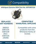 Whirlpool Genuine OEM Dryer Cycling Thermostat Replacement Part WP3387134 compatibility chart
