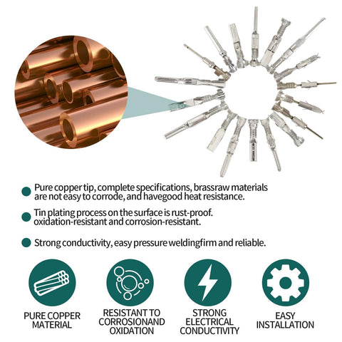 Pure copper tip pin connector kit for automotive electrical wiring, includes 450 pins, 26 types, and 360 waterproof seals.