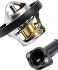 Badass Durable Thermostat Housing Assembly With Engine Coolant System For Jeep Wrangler JK V6 38 Liter Models 2007 Through 2010 showing thermostat and housing components.