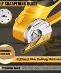 SakerPlus Cordless Electric Scissors Box Cutter With Rechargeable Battery, featuring self-sharpening blade for max 0.23" cutting thickness.