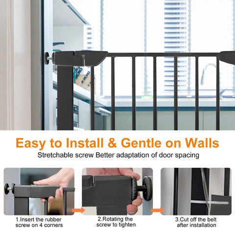 Extra Wide Walk Through Pet Gate 29.5 To 37.8 Inch Auto Close Safety Gate For Dogs And Home black metal installation guide