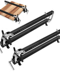 24 Inch Panel Clamp Set 2 Pack With 4 Way Pressure Heavy Duty All Steel Parallel Clamps For Woodworking Keeps Panels Flat And Aligned With Self Centering Parallelogram Linkage Delivers Even Pressure On All Sides And Prevents Warping, two clamps holding a wood panel