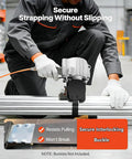 Heavy Duty Pneumatic Steel Strapping Machine For 1.25 Inch Wide Buckles With Integrated Tensioner And Cutter Sealer in use packaging steel tubes.