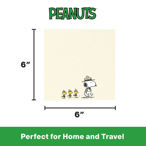 6x6 inch microfiber cloth with Snoopy and Woodstock design, part of a 3 Pack Microfiber Cleaning Cloths For Glasses And Lenses