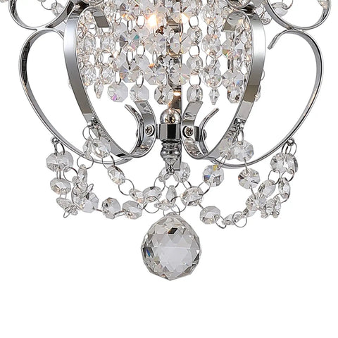 Detail of Plug In Chrome Crystal Chandelier With 14.3 Ft Cord And On Off Switch, Mini Hanging Light Fixture, crystal beads close-up
